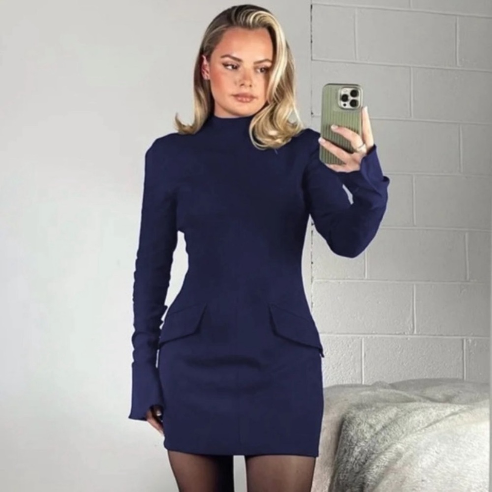 House of CB 'Mahalia' Navy Long Sleeve Mini Dress size XS - Picture 2 of 15
